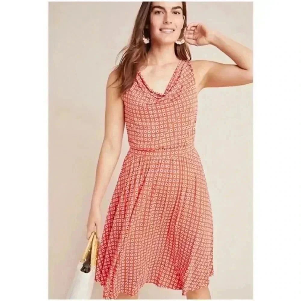 Anthropologie Maeve Brianne Daisy Lined Orange Floral Sleeveless Dress S #2123